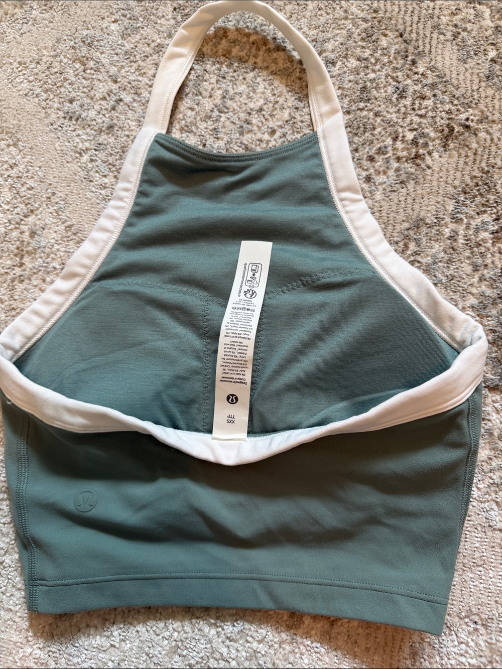 lululemon athletica Teal Green High-Neck Sports Bra with White Trim